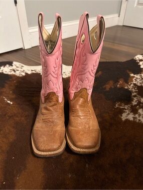 Old West Pink and Brown Leather Western Cowboy Boots